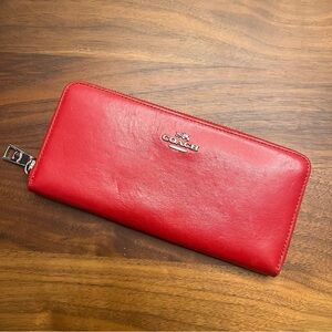 Coach red leather zip long wallet